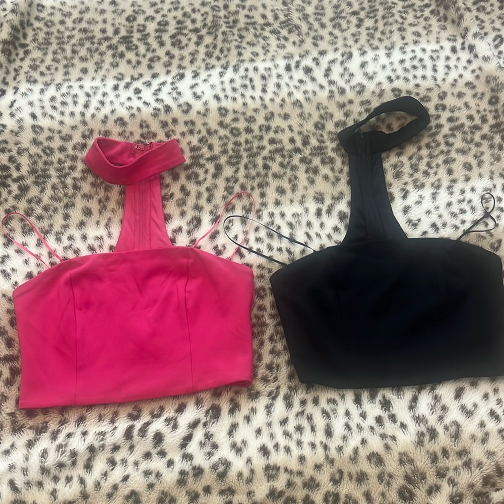 DO + BE Set of 2 black NWT and pink worn once crop tops with neck collar